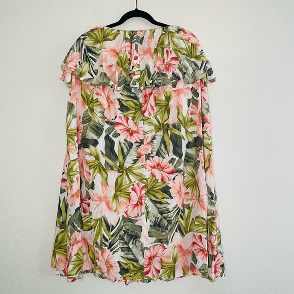 LABEL Of Love Womens Pink Green Flower Print Tropical Off Shoulder Dress Size: - Picture 2 of 6
